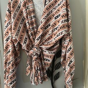 Burberry Pink and White Logo Wrap Top